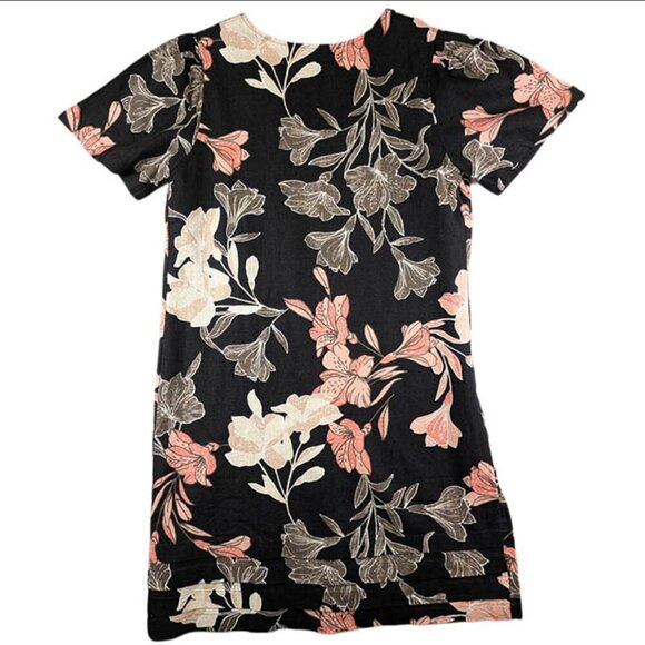 Nicole Miller Dress Womens S Black Linen Tiered Moody Floral Casual Chic Resort - Picture 2 of 11